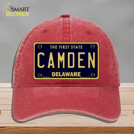 Camden Delaware Novelty License Plate Hat Unconstructed Cotton / Red