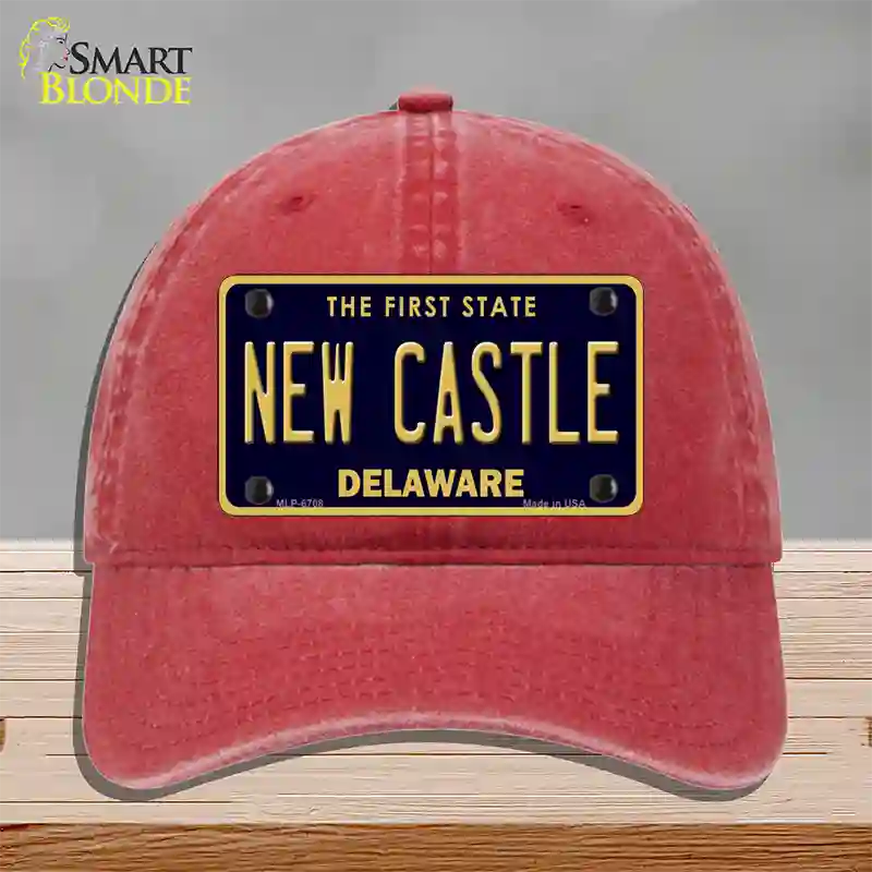 New Castle Delaware Novelty License Plate Hat Unconstructed Cotton / Red