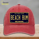 Beach Bum Delaware Novelty License Plate Hat Unconstructed Cotton / Red