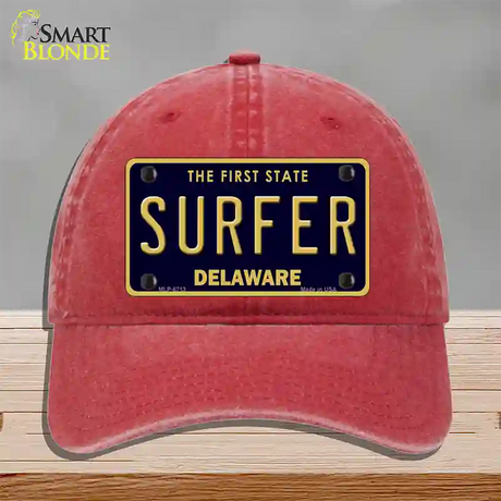 Surfer Delaware Novelty License Plate Hat Unconstructed Cotton / Red