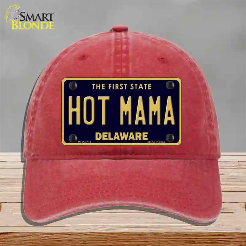 Hot Mama Delaware Novelty License Plate Hat Unconstructed Cotton / Red