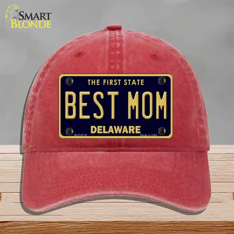 Best Mom Delaware Novelty License Plate Hat Unconstructed Cotton / Red