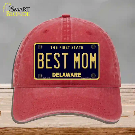 Best Mom Delaware Novelty License Plate Hat Unconstructed Cotton / Red