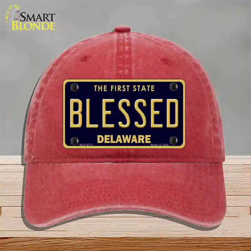 Blessed Delaware Novelty License Plate Hat Unconstructed Cotton / Red