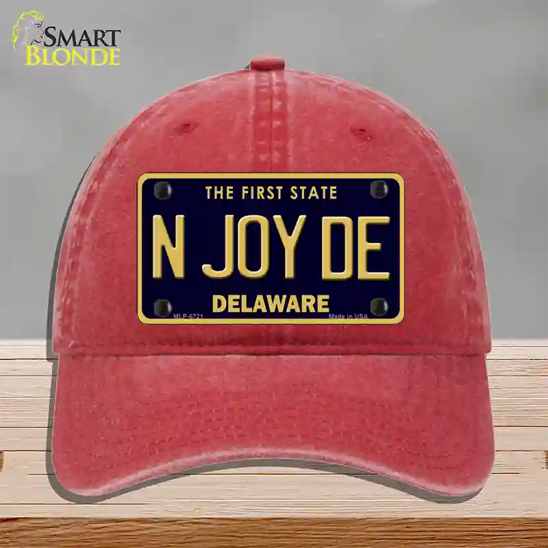 N Joy De Delaware Novelty License Plate Hat Unconstructed Cotton / Red