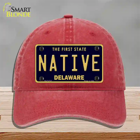 Native Delaware Novelty License Plate Hat Unconstructed Cotton / Red