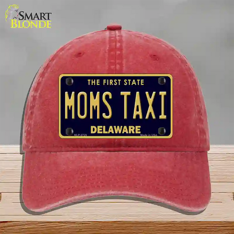 Moms Taxi Delaware Novelty License Plate Hat Unconstructed Cotton / Red