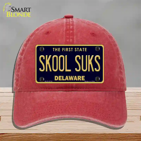 Skool Suks Delaware Novelty License Plate Hat Unconstructed Cotton / Red