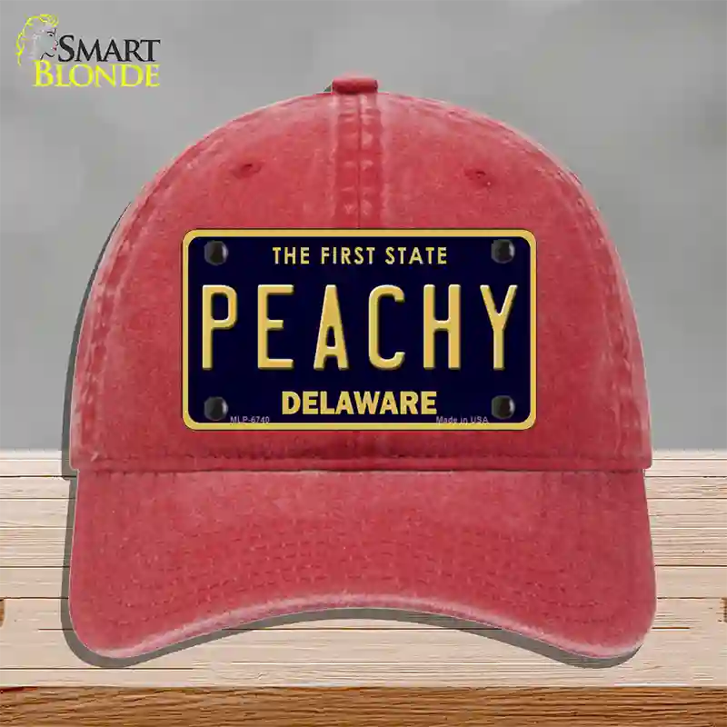 Peachy Delaware Novelty License Plate Hat Unconstructed Cotton / Red