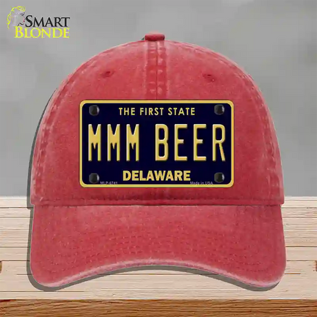 MMM Beer Delaware Novelty License Plate Hat Unconstructed Cotton / Red