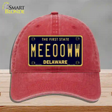 Meeooww Delaware Novelty License Plate Hat Unconstructed Cotton / Red