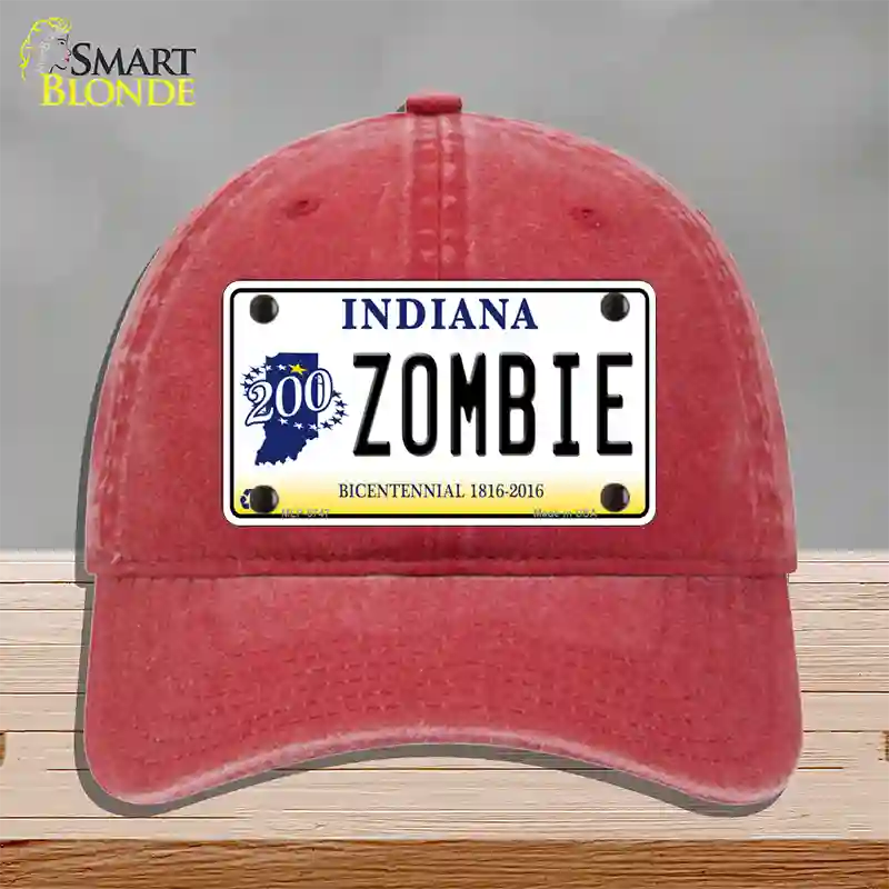 Zombie Indiana Novelty License Plate Hat Unconstructed Cotton / Red