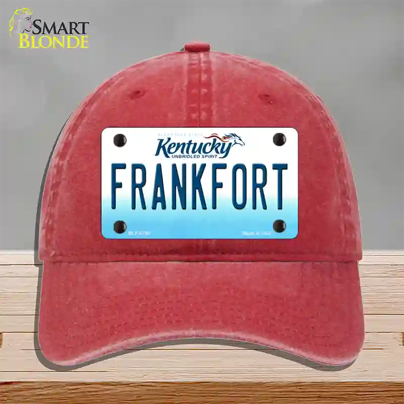 Frankfort Kentucky Novelty License Plate Hat Unconstructed Cotton / Red