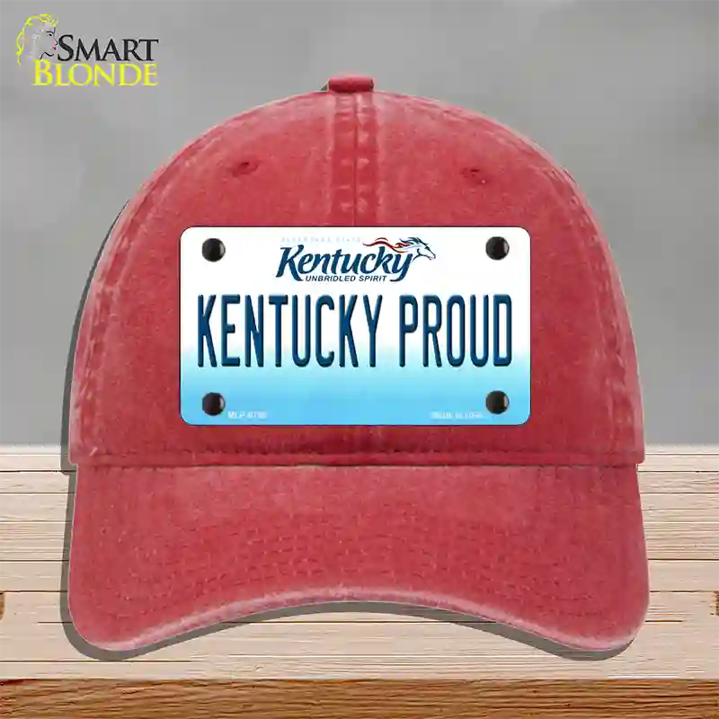 Kentucky Proud Novelty License Plate Hat Unconstructed Cotton / Red