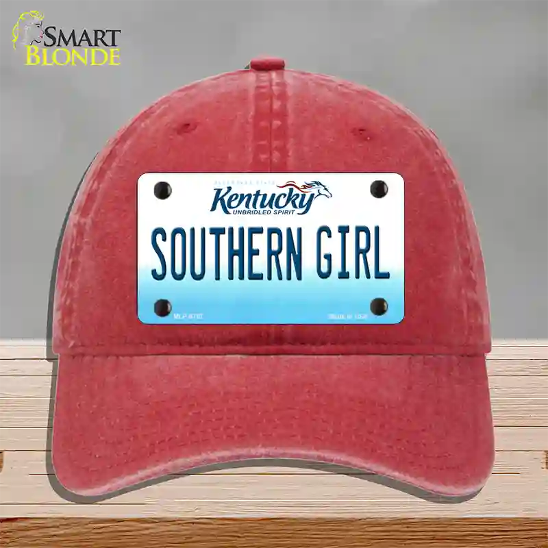 Southern Girl Kentucky Novelty License Plate Hat Unconstructed Cotton / Red