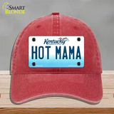 Hot Mama Kentucky Novelty License Plate Hat Unconstructed Cotton / Red