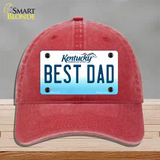 Best Dad Kentucky Novelty License Plate Hat Unconstructed Cotton / Red