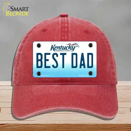 Best Dad Kentucky Novelty License Plate Hat Unconstructed Cotton / Red