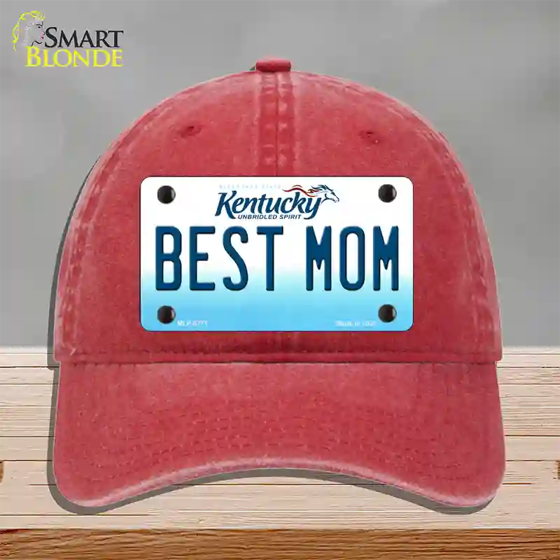 Best Mom Kentucky Novelty License Plate Hat Unconstructed Cotton / Red