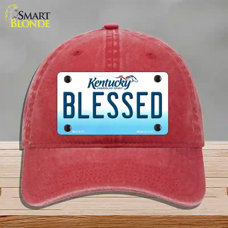 Blessed Kentucky Novelty License Plate Hat Unconstructed Cotton / Red