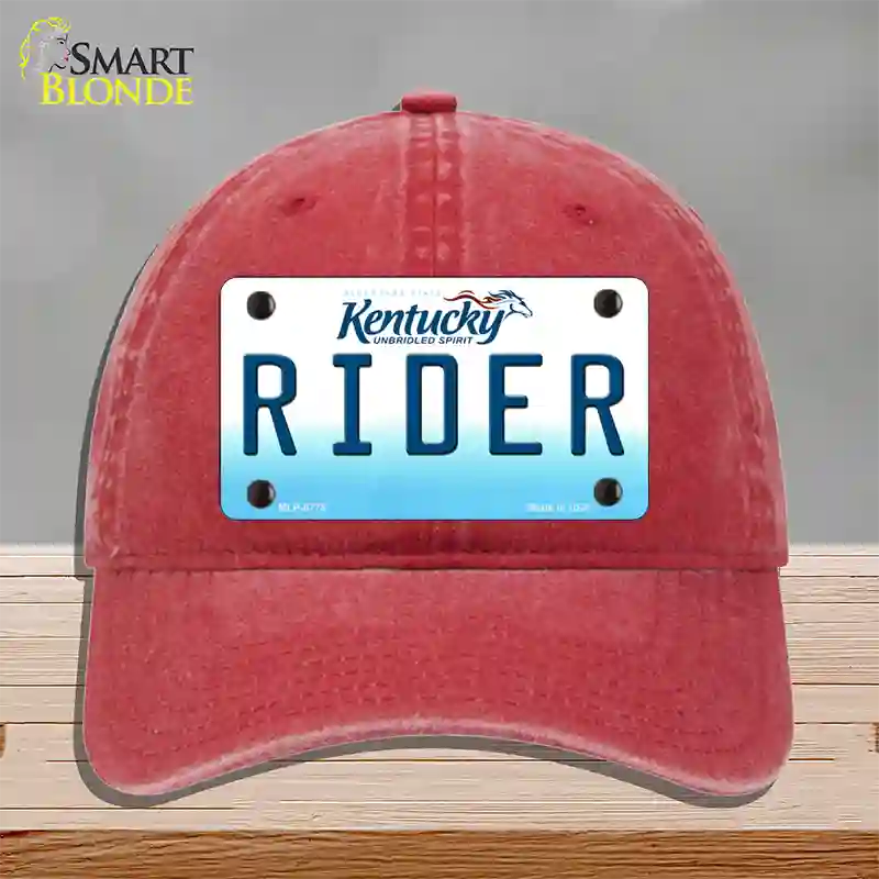 Rider Kentucky Novelty License Plate Hat Unconstructed Cotton / Red