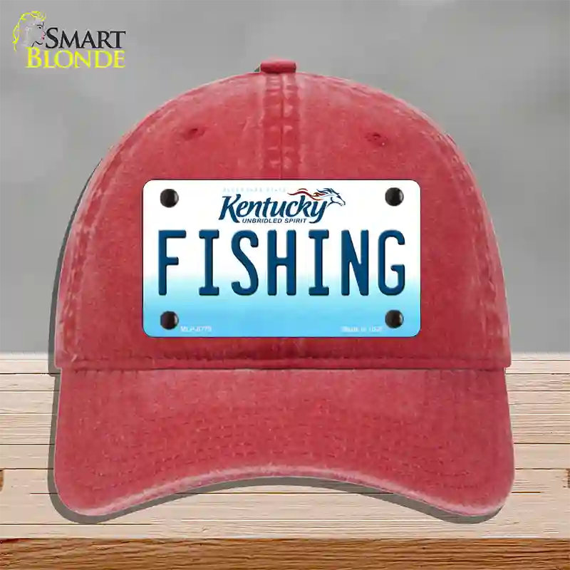 Fishing Kentucky Novelty License Plate Hat Unconstructed Cotton / Red