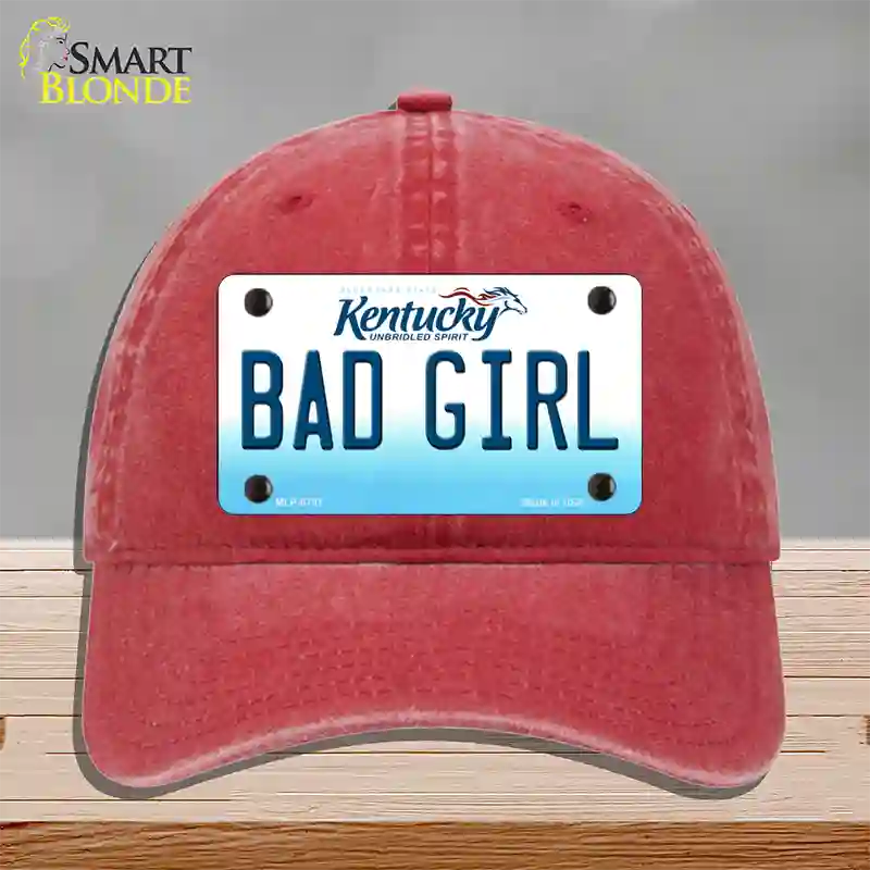 Bad Girl Kentucky Novelty License Plate Hat Unconstructed Cotton / Red