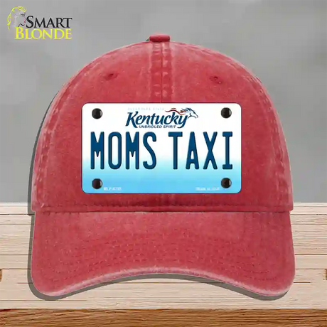 Moms Taxi Kentucky Novelty License Plate Hat Unconstructed Cotton / Red