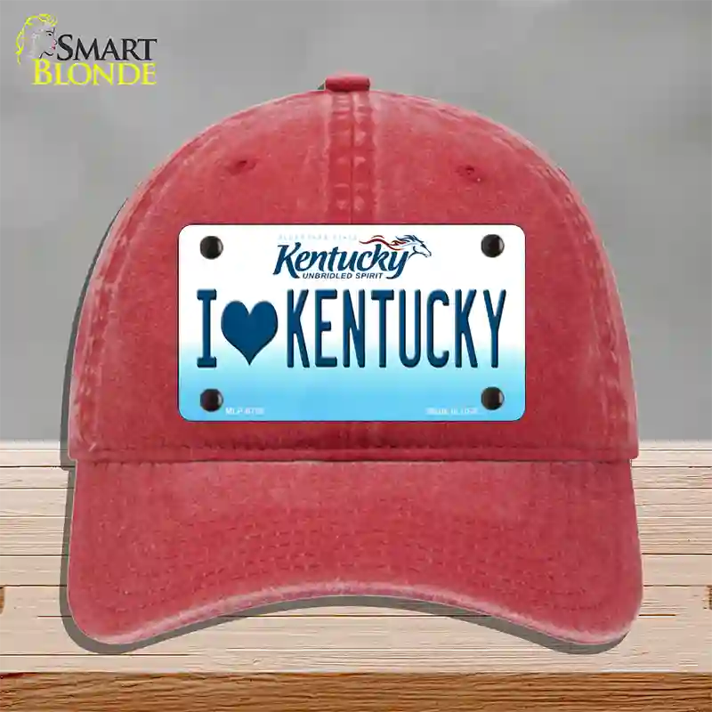 I Love Kentucky Novelty License Plate Hat Unconstructed Cotton / Red