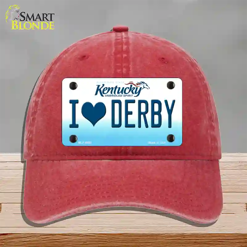 I Love Derby Kentucky Novelty License Plate Hat Unconstructed Cotton / Red