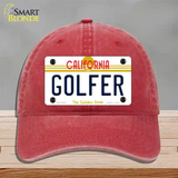 Golfer California Novelty License Plate Hat Unconstructed Cotton / Red