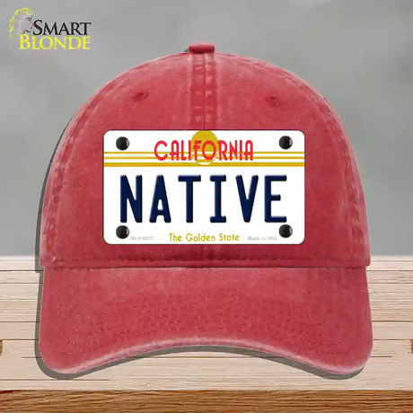 Native California Novelty License Plate Hat Unconstructed Cotton / Red