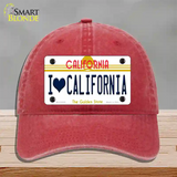 I Love California Novelty License Plate Hat Unconstructed Cotton / Red