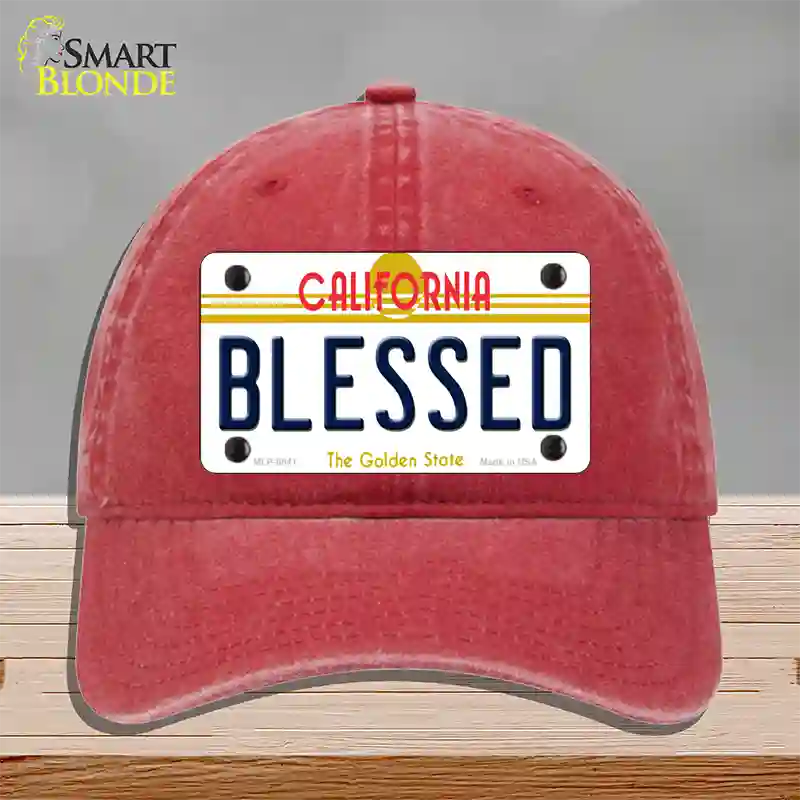 Blessed California Novelty License Plate Hat Unconstructed Cotton / Red