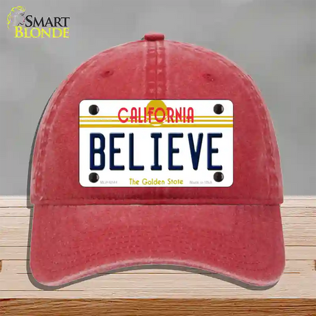 Believe California Novelty License Plate Hat Unconstructed Cotton / Red