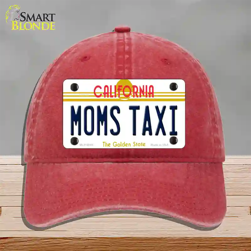 Moms Taxi California Novelty License Plate Hat Unconstructed Cotton / Red