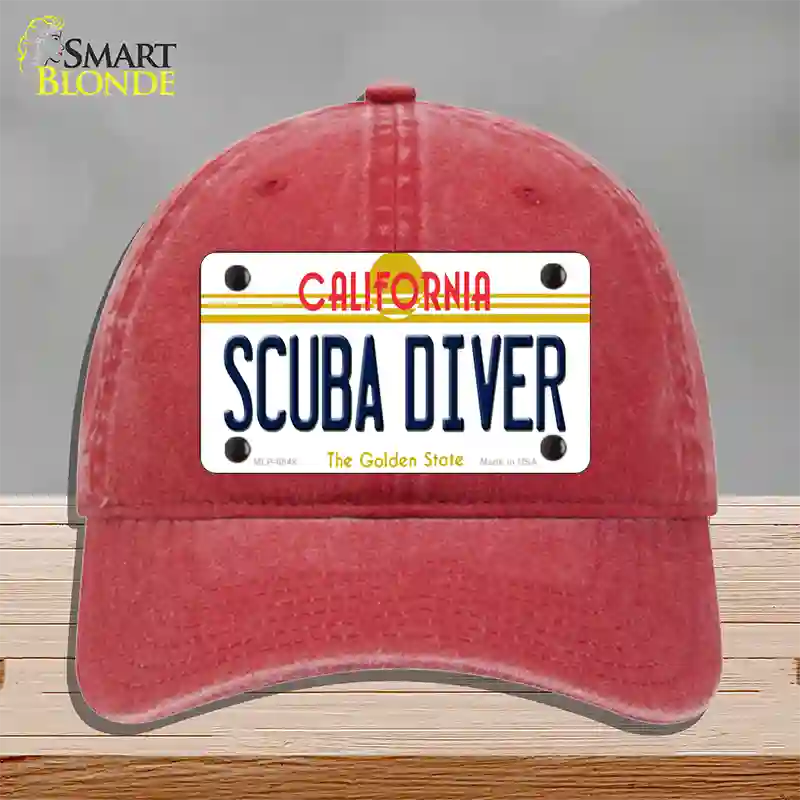 Scuba Diver California Novelty License Plate Hat Unconstructed Cotton / Red