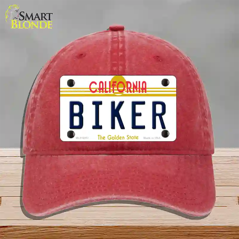 Biker California Novelty License Plate Hat Unconstructed Cotton / Red