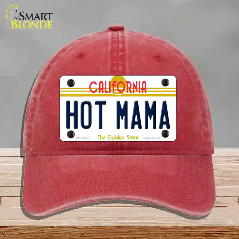 Hot Mama California Novelty License Plate Hat Unconstructed Cotton / Red