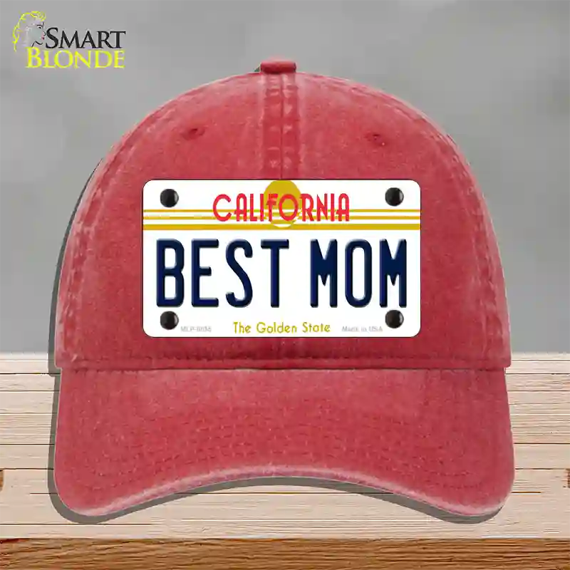 Best Mom California Novelty License Plate Hat Unconstructed Cotton / Red