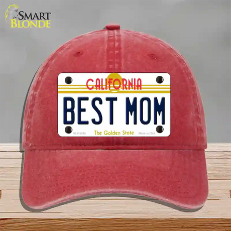 Best Mom California Novelty License Plate Hat Unconstructed Cotton / Red