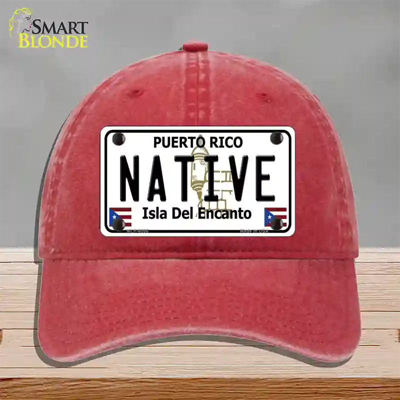 Native Puerto Rico Novelty License Plate Hat Unconstructed Cotton / Red