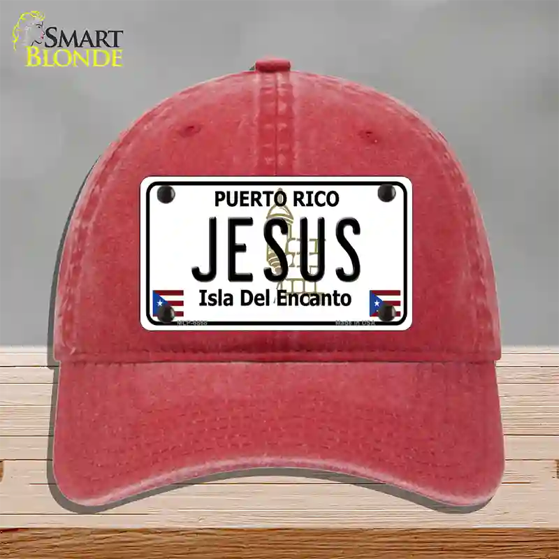 Jesus Puerto Rico Novelty License Plate Hat Unconstructed Cotton / Red