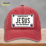 Jesus Puerto Rico Novelty License Plate Hat Unconstructed Cotton / Red