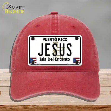 Jesus Puerto Rico Novelty License Plate Hat Unconstructed Cotton / Red