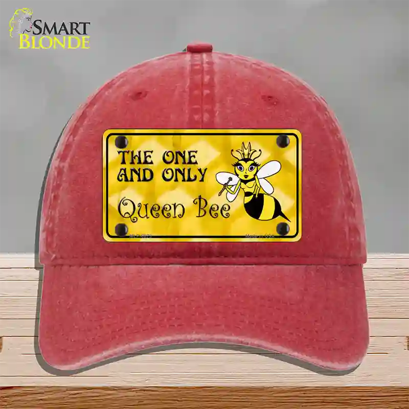 Queen Bee Yellow Novelty License Plate Hat Unconstructed Cotton / Red