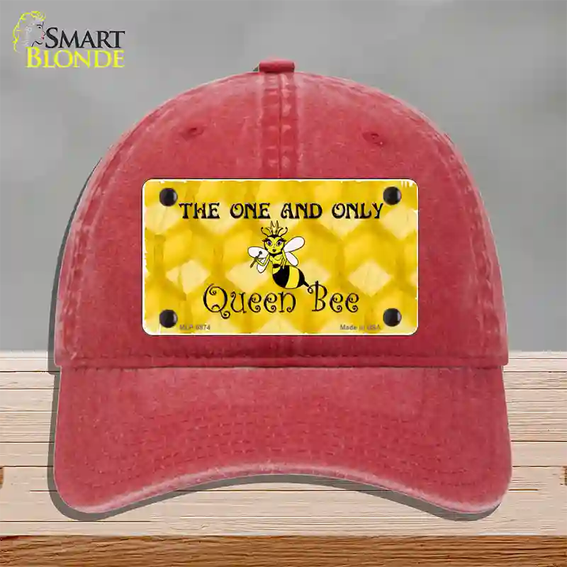 Queen Bee Honey Comb Novelty License Plate Hat Unconstructed Cotton / Red