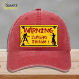 Warning Zombies Inside Novelty License Plate Hat Unconstructed Cotton / Red