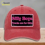 Silly Boys Trucks For Girls Novelty License Plate Hat Unconstructed Cotton / Red