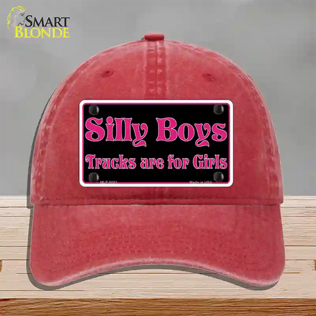 Silly Boys Trucks For Girls Novelty License Plate Hat Unconstructed Cotton / Red